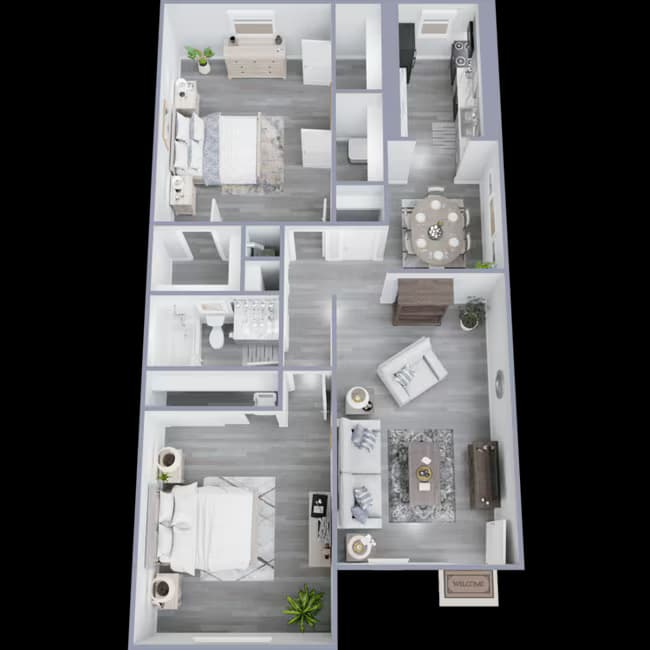 2 Bed 1 Bath 2128 floor plan