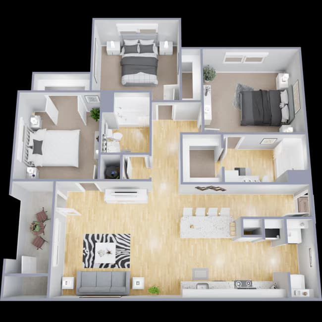 3BR 1302 floor plan