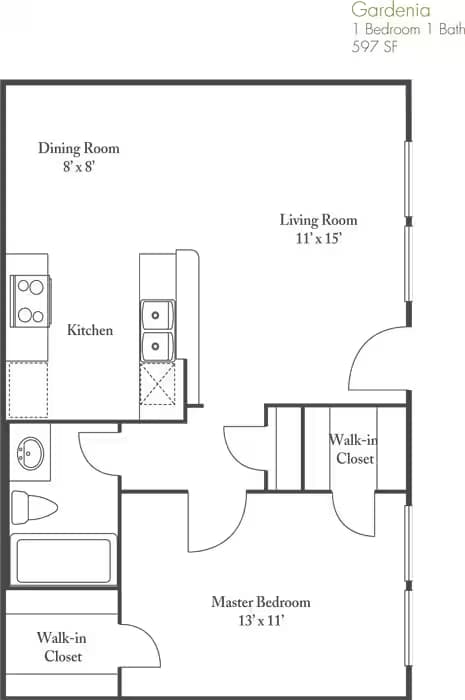 1 Bed • 1 Bath 1516 floor plan