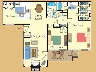 2 Beds • 2 Bath 0901 floor plan