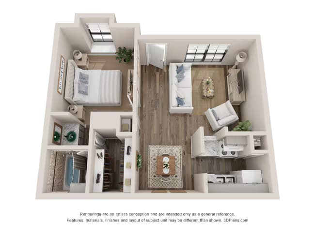 1 Bed 1 Bath Renovated 625 sq ft 2311 floor plan