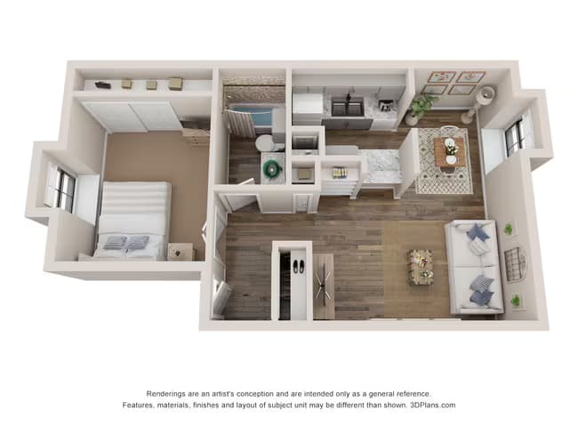 1 Bed 1 Bath Renovated 675 sq ft 504 floor plan