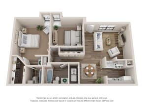 2 Bed 2 Bath Renovated 980 sq ft 3506 floor plan