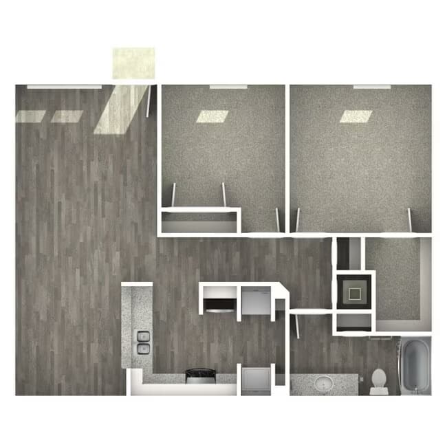 2 Beds • 1 Bath 1-D12 floor plan