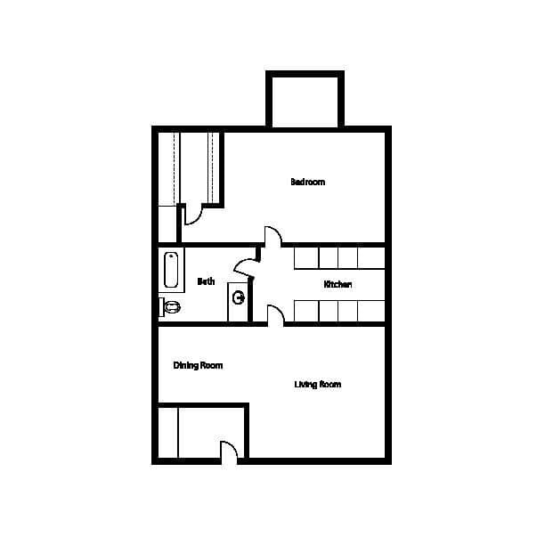 B 1x1 45 floor plan