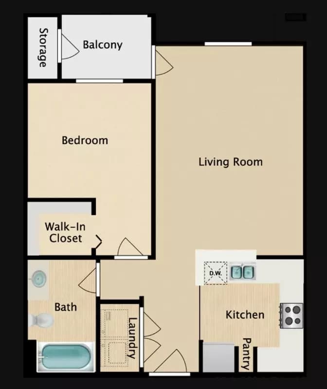 1 Bed • 1 Bath A1 floor plan