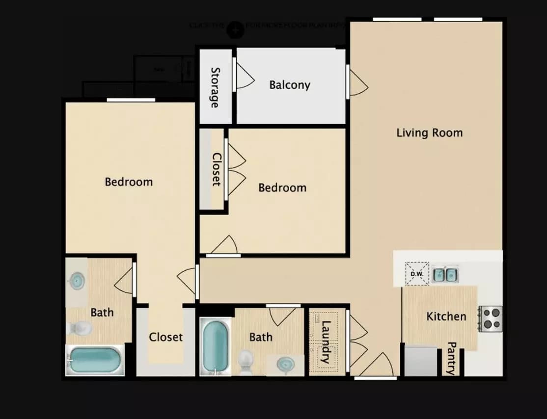 2 Beds • 2 Bath B1 floor plan