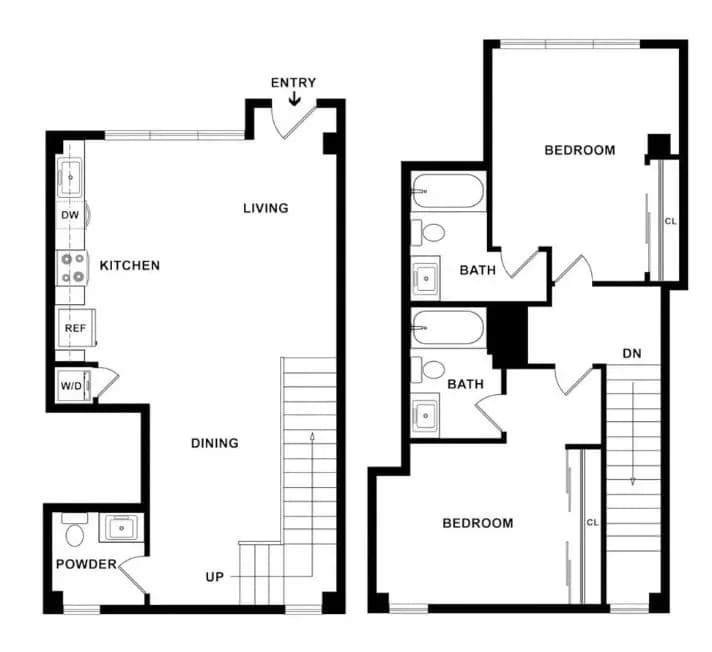 2 Beds • 2 Bath B1 floor plan