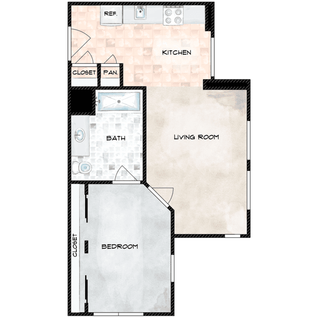 1 Bed 1 Bath 312 floor plan