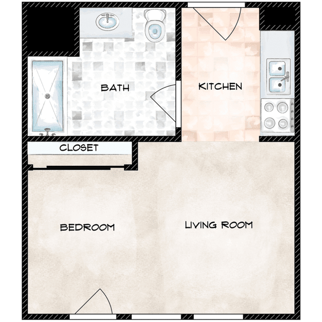Studio 1 Bath 319 floor plan