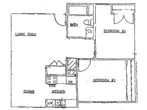 2 Bedroom 1 Bath 228 floor plan