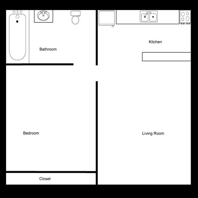 1 Bedroom, 1 Bathroom B-17 floor plan