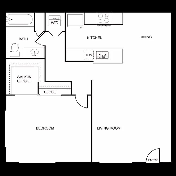 1 Bed • 1 Bath - floor plan