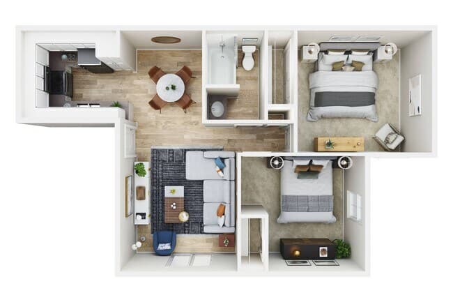 2 Bed 1 Bath floor plan