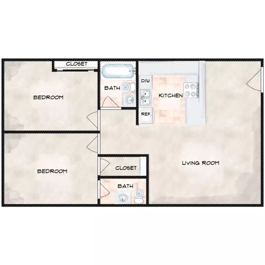 2 Beds • 1 Bath 012 floor plan