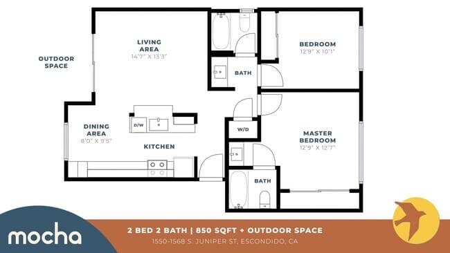 2 bd b bath 860sqft 20 floor plan