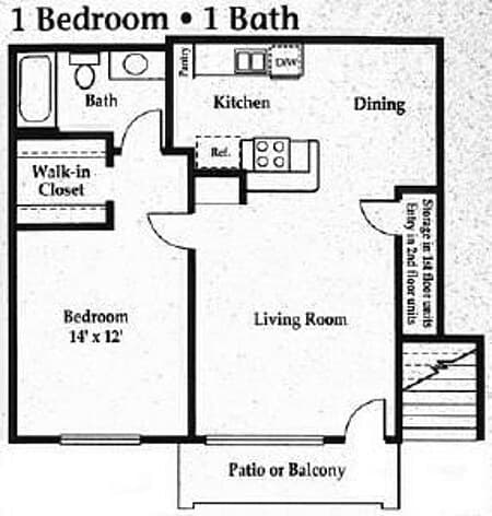 1 Bedroom 1 Bathroom Unit in Serra Mesa 124 floor plan
