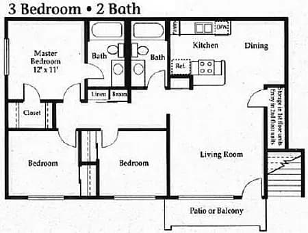 3Bed 2Bath 144 floor plan