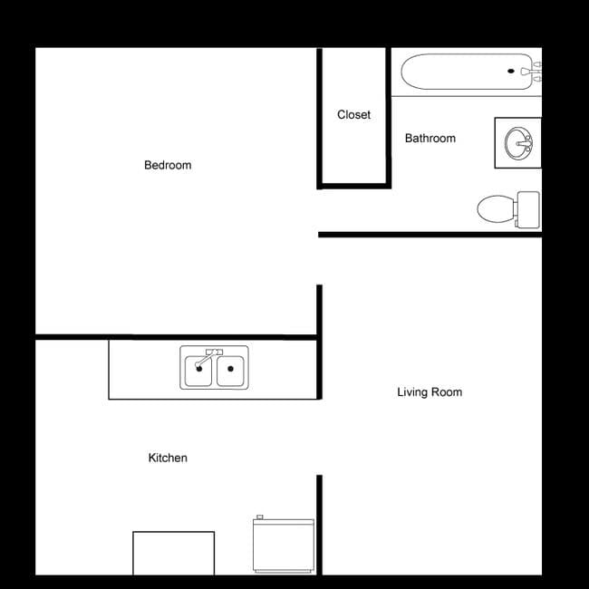 1 Bedroom, 1 Bathroom floor plan
