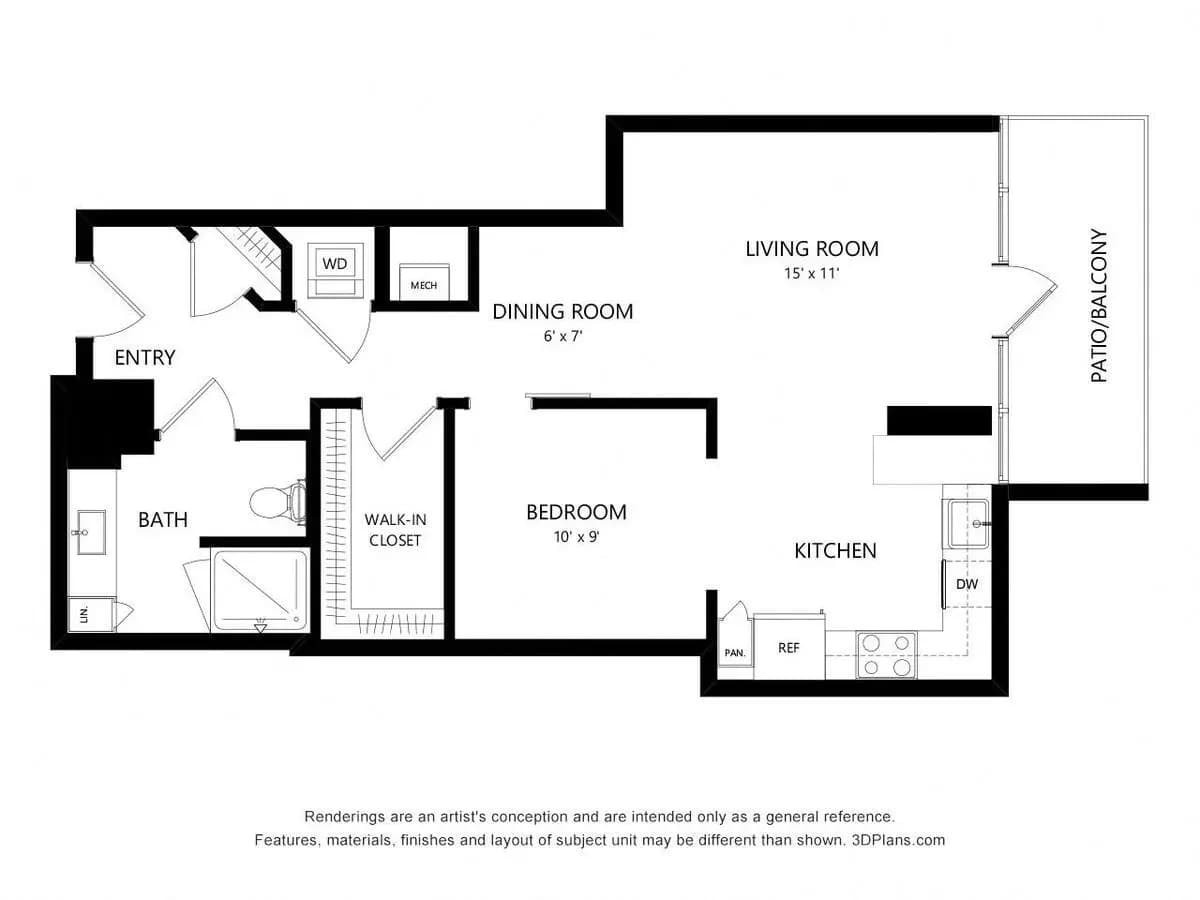 1 Bed • 1 Bath H419 floor plan