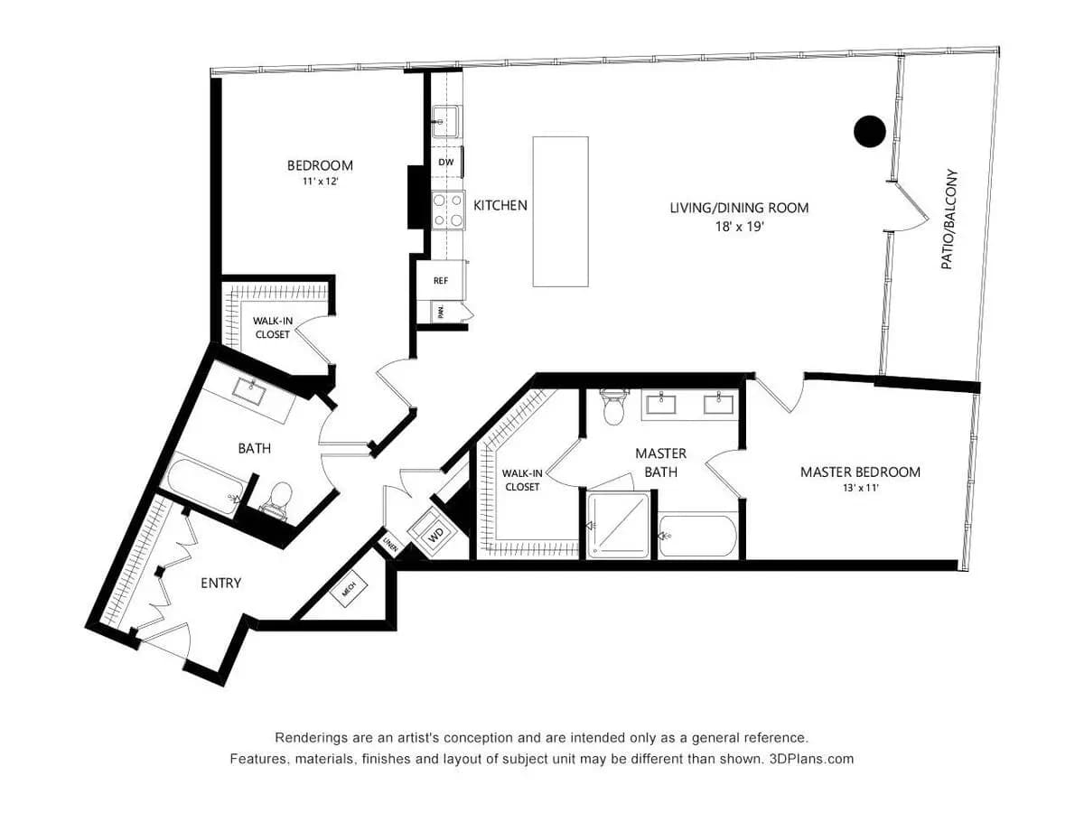 2 Beds • 2 Bath 0524 floor plan