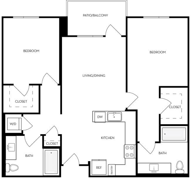 B1 - 2BR 2BA Flat 330 floor plan