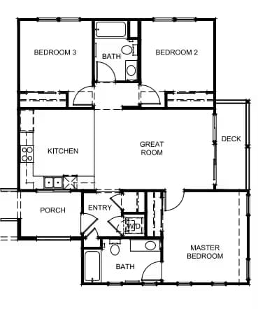 3 Bed 2 Bath 1088-1109 SF floor plan