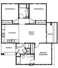 3 Beds, 2 Baths Model floor plan