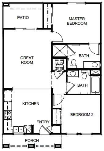 2 Bed 2 Bath 891 SF floor plan