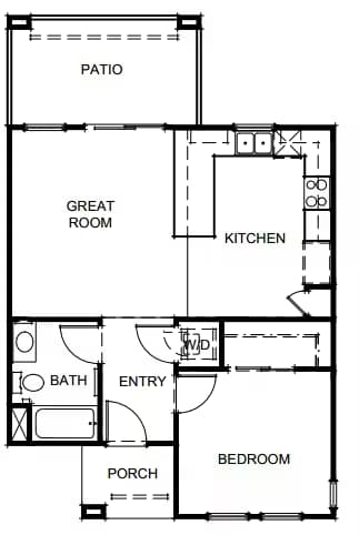 1 Bed 1 Bath 656 SF floor plan