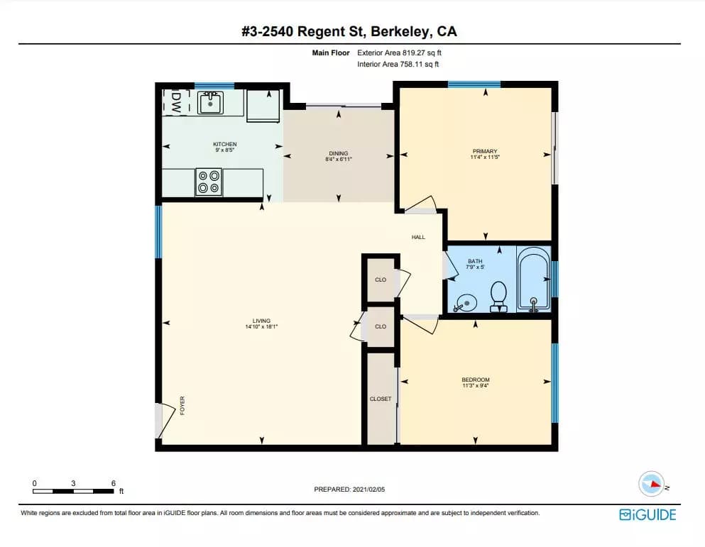 2 Beds, 1 Bath Model floor plan