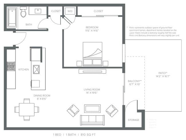 1 Bed • 1 Bath E-027 floor plan