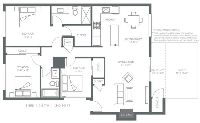 3 Beds • 2 Bath F-001 floor plan