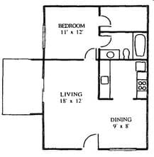 One Bedroom One Bath 220 floor plan