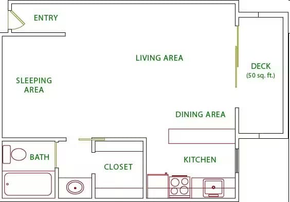 Studio, 1 Bath Model floor plan