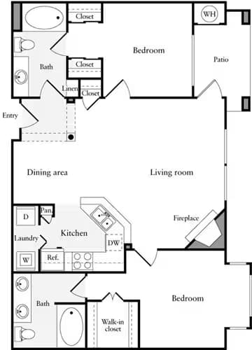2 Beds • 2 Bath 01-1314 floor plan