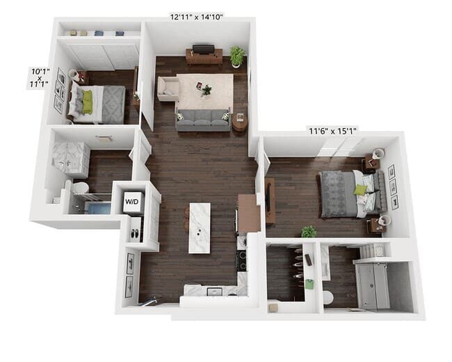 Two Bedroom B2F 1 - 442 floor plan