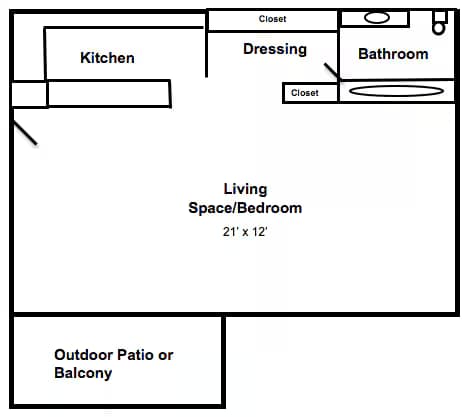 Remodeled Studio floor plan