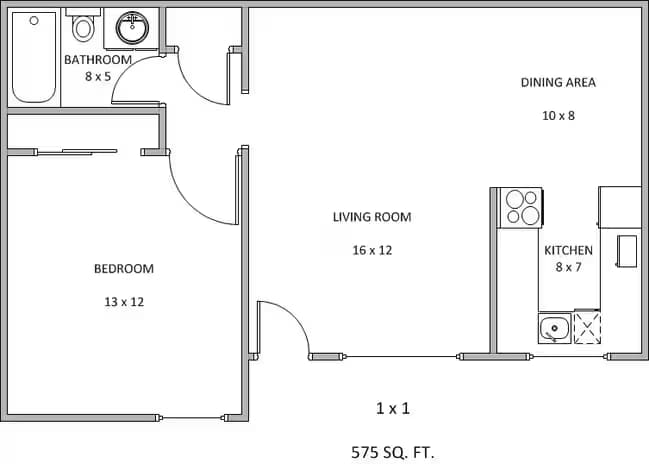 1 Bed/ 1 Bath floor plan