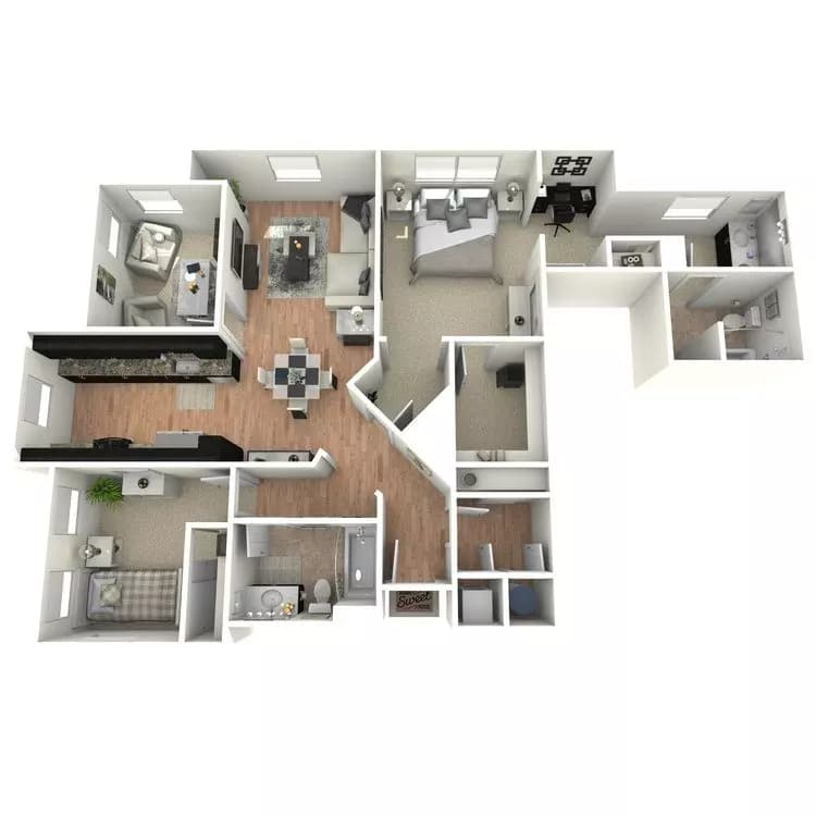 2 Bed 2 Bath Flat-A 411 floor plan