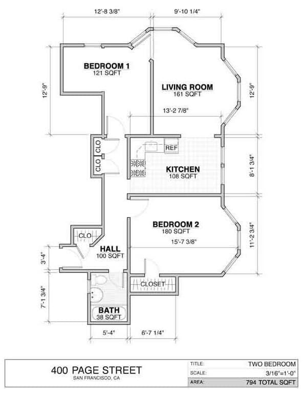 2 bedroom 1 ba floor plan