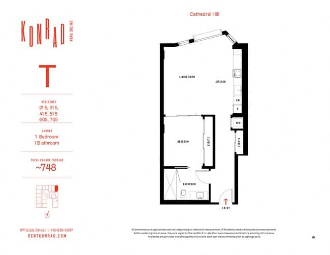 1x1-T 705 floor plan