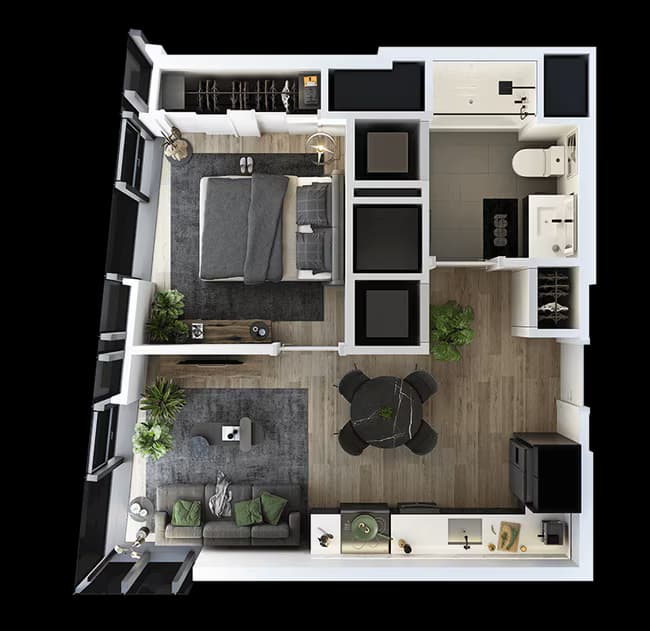 1 Bed-1 Bath-T-2 2302 floor plan