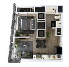 1 Bed-1 Bath-T-2 2402 floor plan