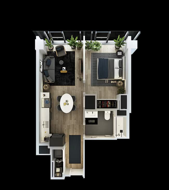 1 Bed-1 Bath-T-7 3407 floor plan