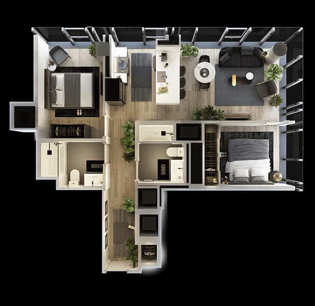 2 Bed-2 Bath-T-9 1309 floor plan