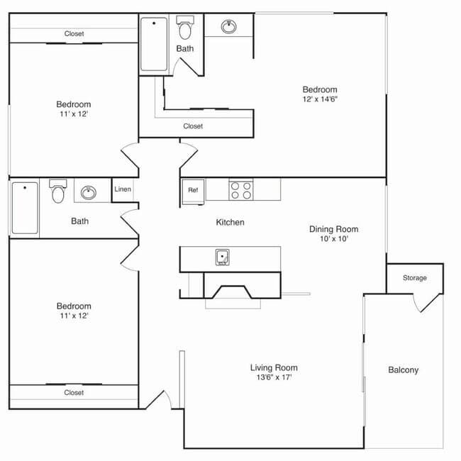 3x2 Renovated I-250 floor plan