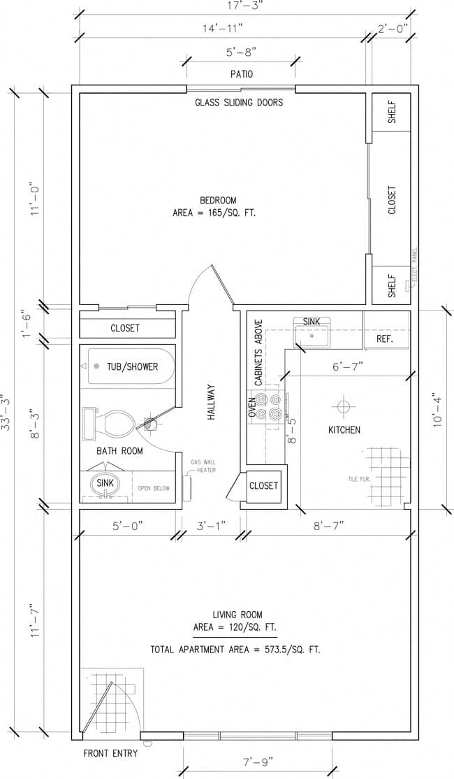 1 Bed, 1 Bath Model 42 floor plan