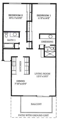 Two Bedroom Two Bath floor plan
