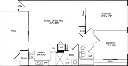 2 Bedrooms B 01-029 floor plan